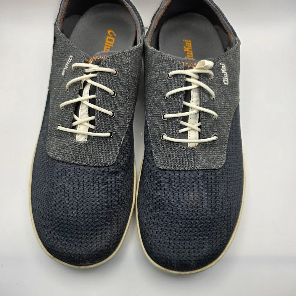 OluKai Nohea Moku Mens 10.5 Fog Charcoal Mesh Boat Shoes Sneakers 10283-6C6C
